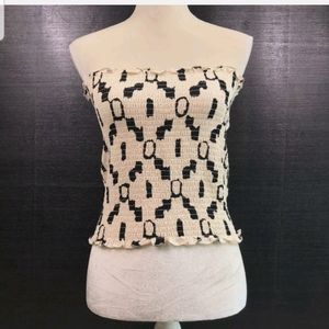 NEW H&M Smocked Ruffle Tube Top Cream/Blac…